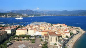 Aerial view of the town of Ajaccio with the whole bay